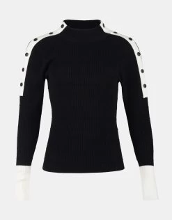 Knopen Detail Pullover Zwart -Kleding Verkoop 00 1093850 4
