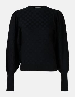 Ruiten Print Trui Zwart -Kleding Verkoop 00 1098363 10