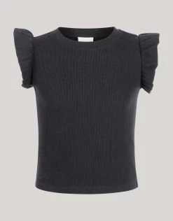 Ruffle Rib Top Zwart 13 Ruffle Rib Top Zwart -Kleding Verkoop 00 1100208 10