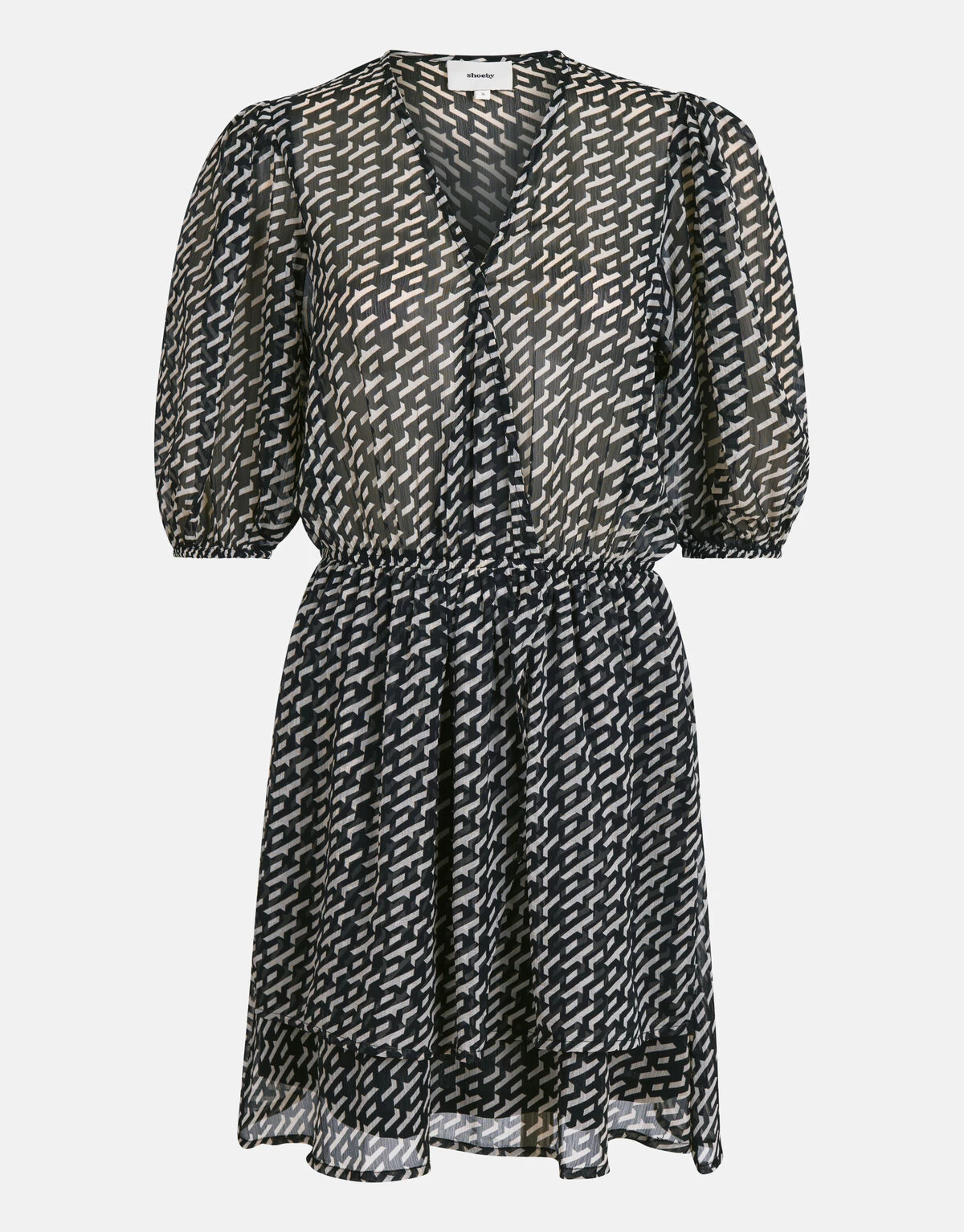 Grafische Chiffon Jurk Zwart/Wit 5 Grafische Chiffon Jurk Zwart/Wit - Afbeelding 5