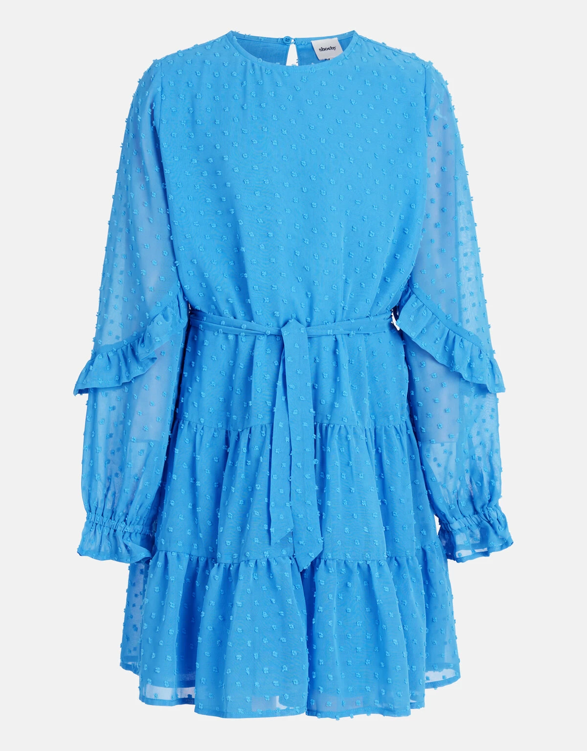 Chiffon Dot Jurk Blauw 5 Chiffon Dot Jurk Blauw - Afbeelding 5