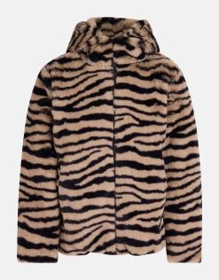 Printed Faux Fur Jas Bruin -Kleding Verkoop 00 1101666 81
