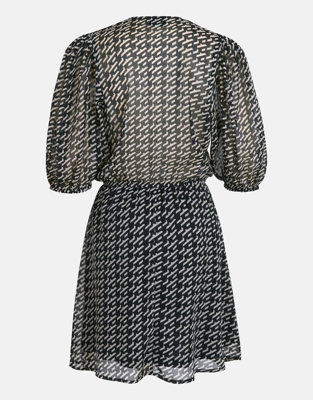 Grafische Chiffon Jurk Zwart/Wit 6 Grafische Chiffon Jurk Zwart/Wit - Afbeelding 6