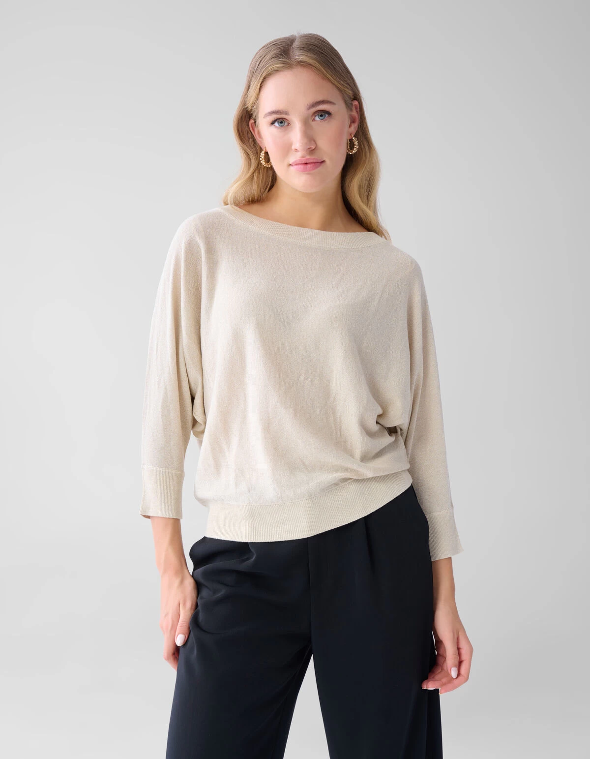 Glitter Vleermuismouwen Trui Beige 2 Glitter Vleermuismouwen Trui Beige - Afbeelding 2