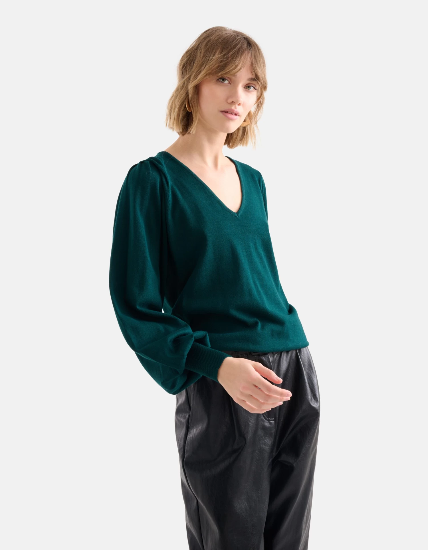 Gebreide V-hals Trui Donkergroen 2 Gebreide V-hals Trui Donkergroen - Afbeelding 2