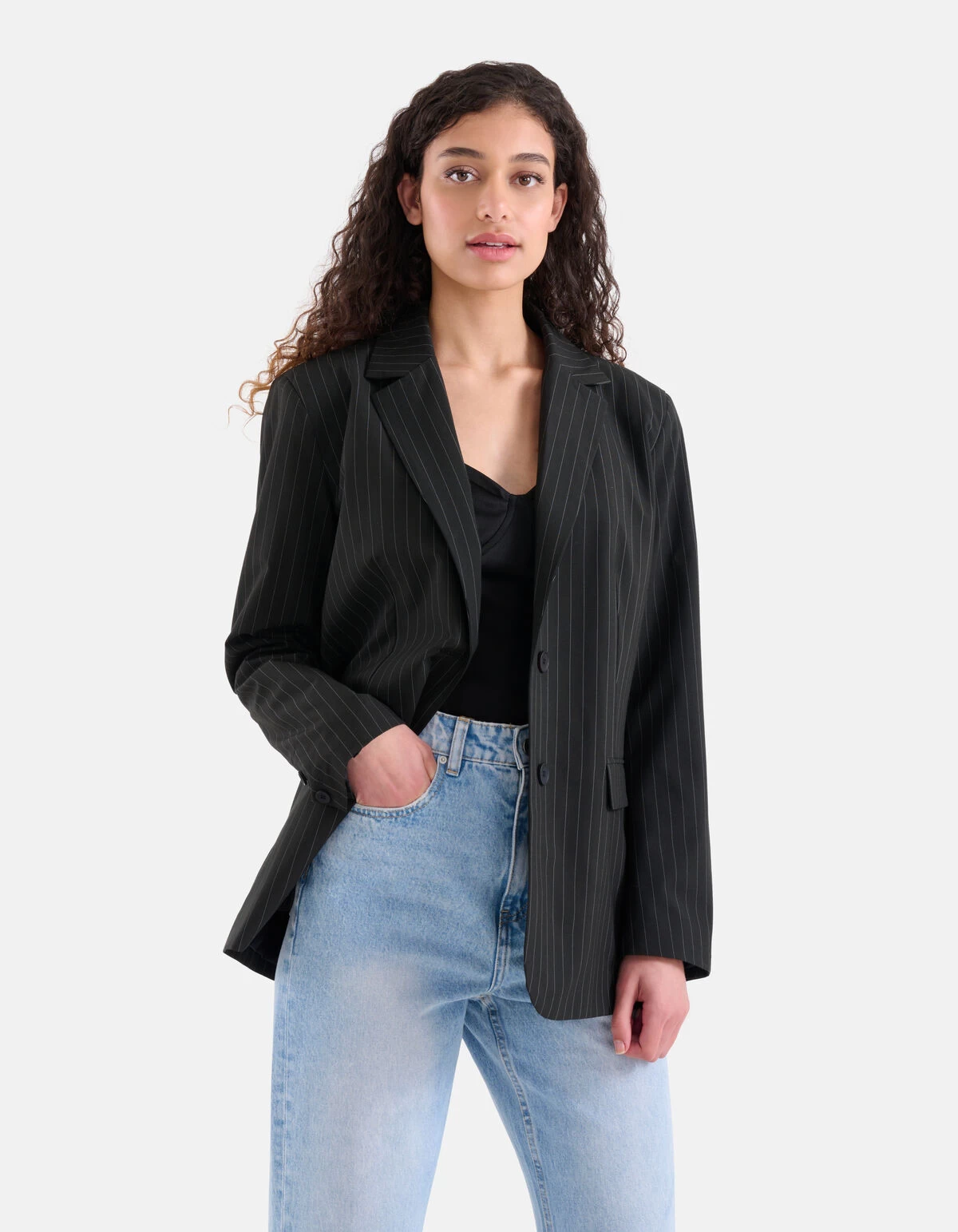 Pinstripe Blazer Zwart 2 Pinstripe Blazer Zwart - Afbeelding 2