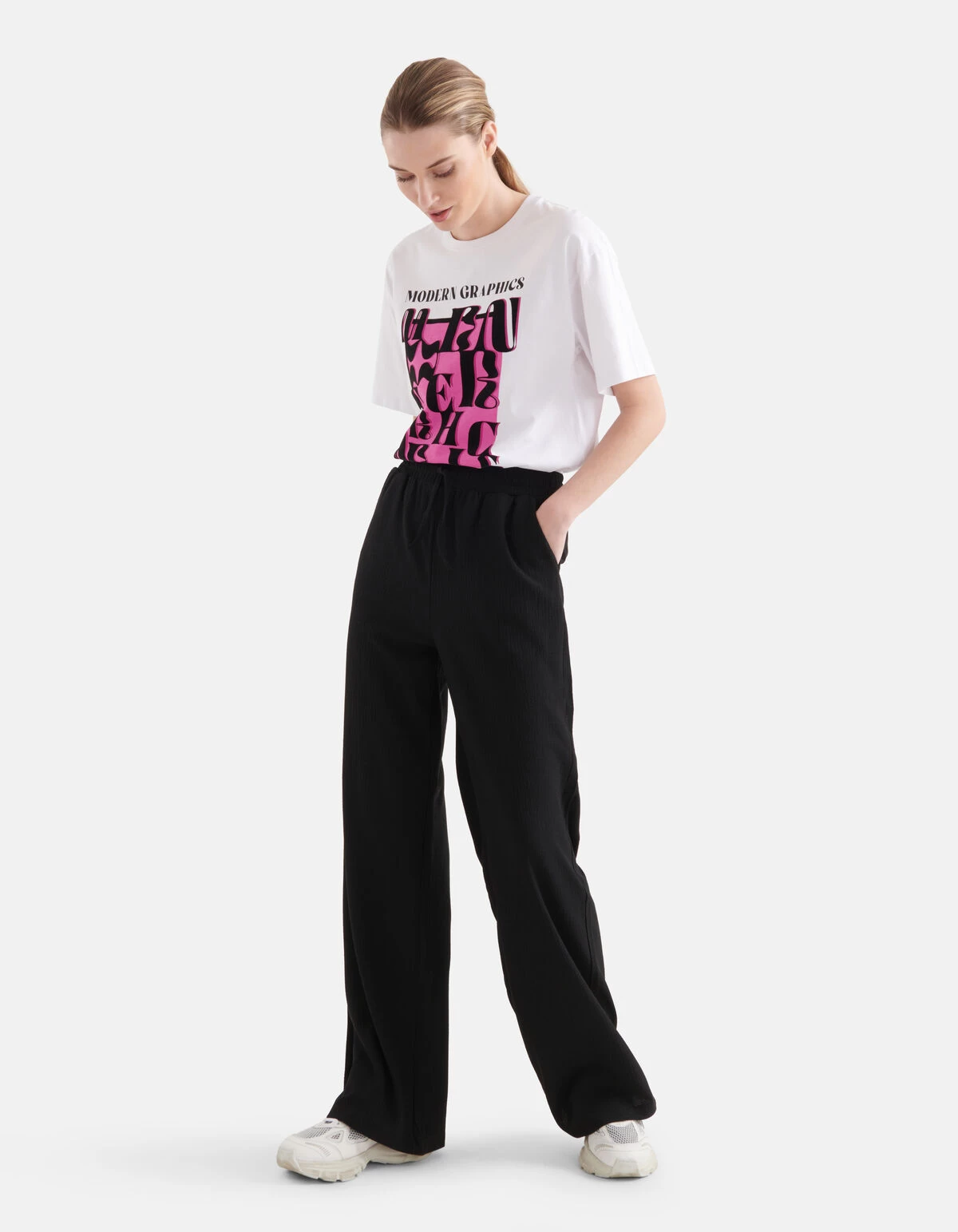 Crinkle Wide Leg Broek Zwart 1 Crinkle Wide Leg Broek Zwart