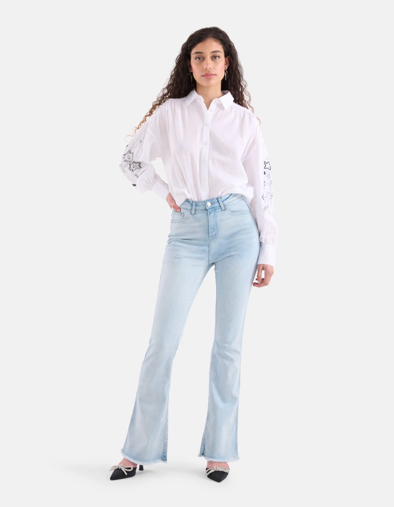 Flared Denim Jeans Bleached 1 Flared Denim Jeans Bleached