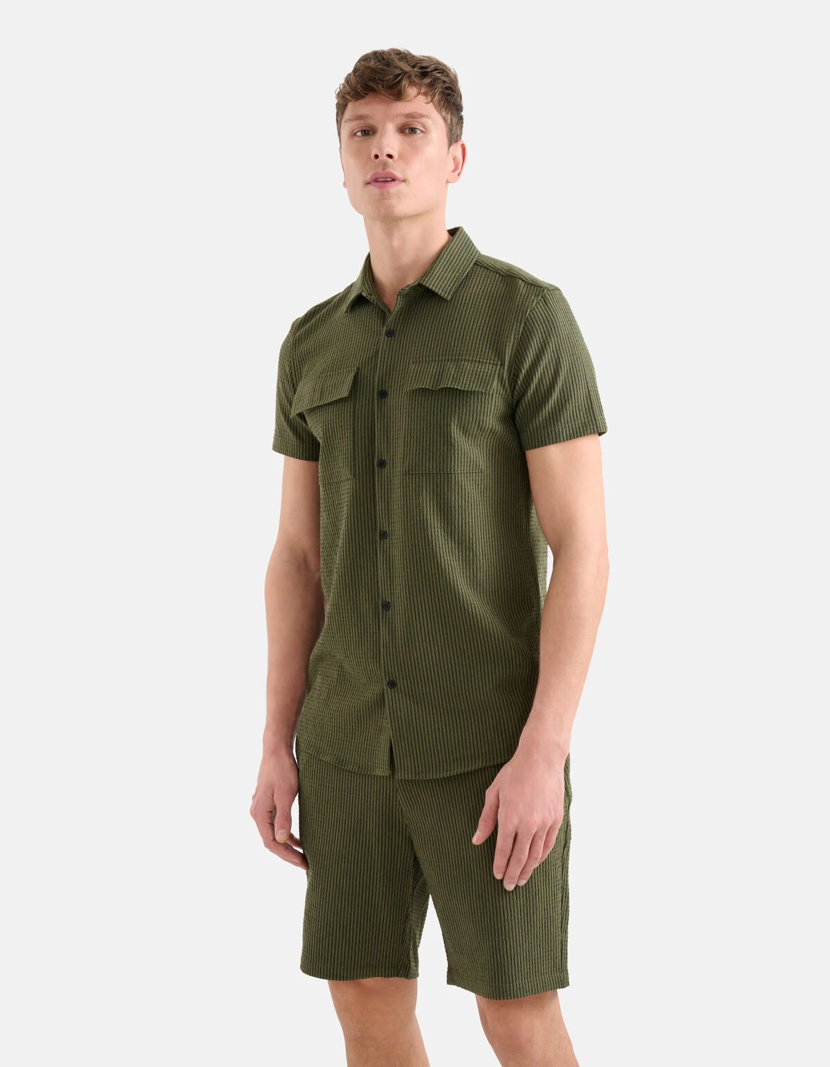 Gestreepte Seersucker Overhemd Groen 2 Gestreepte Seersucker Overhemd Groen - Afbeelding 2