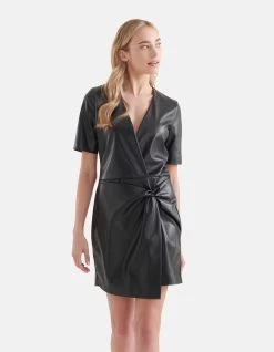 Vegan Leren Knot Jurk Zwart