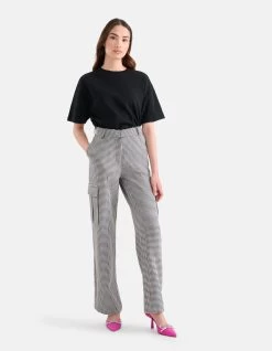 Pied-De-Poule Cargo Broek Zwart/Wit