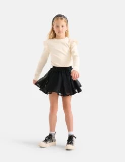 Chiffon Dot Rok Zwart