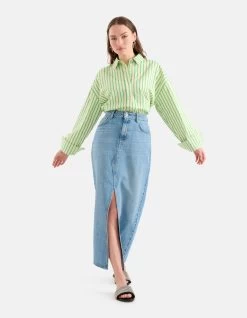 Denim Midi Rok Blauw