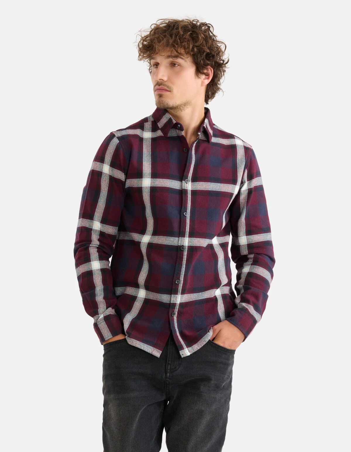 Ruiten Overhemd Bordeaux 2 Ruiten Overhemd Bordeaux - Afbeelding 2