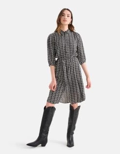 Grafische Midi Jurk Zwart