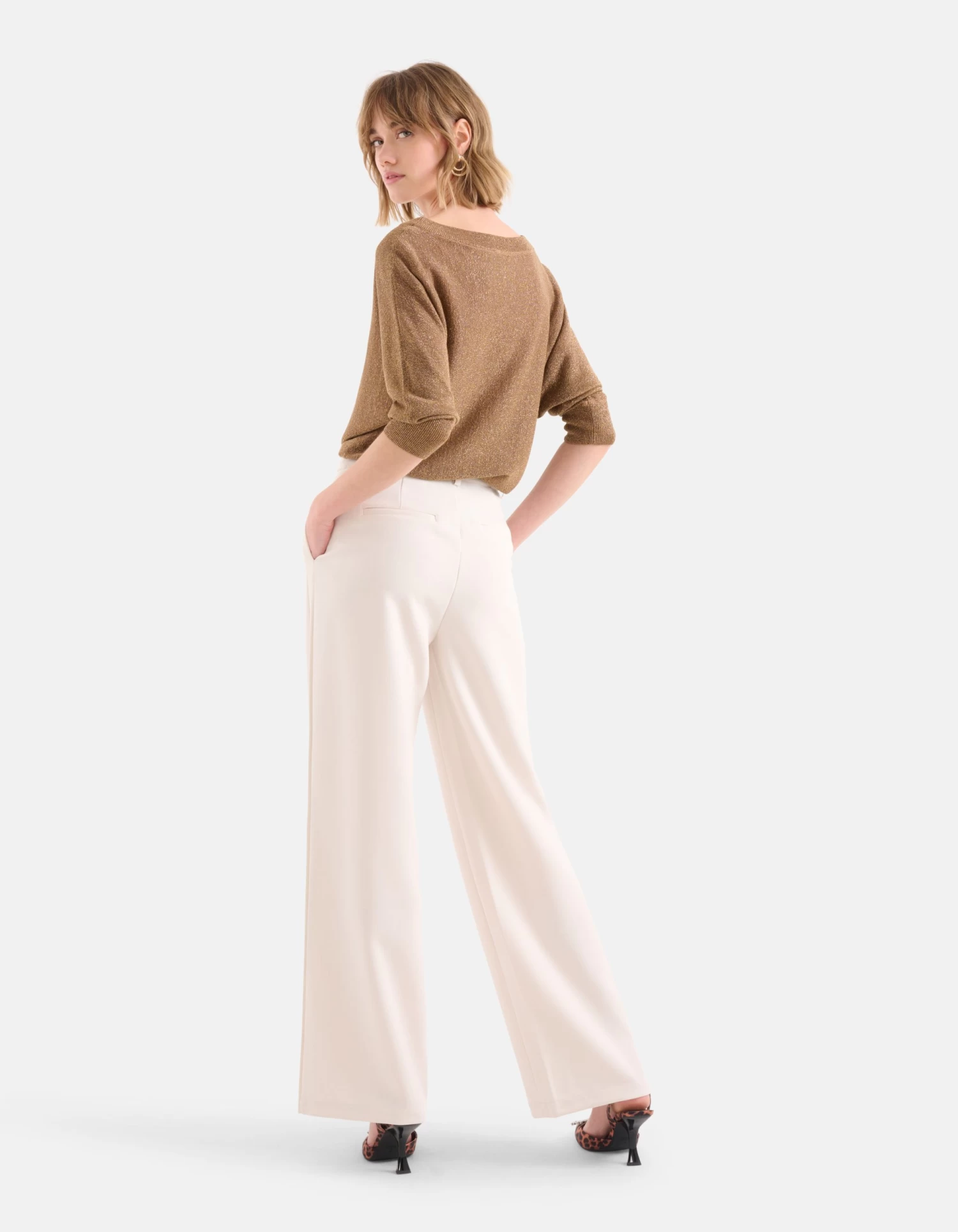 Wide Leg Stripe Pantalon Wit 2 Wide Leg Stripe Pantalon Wit - Afbeelding 2