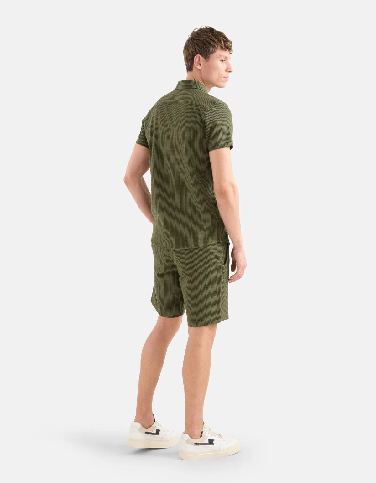 Gestreepte Seersucker Overhemd Groen 3 Gestreepte Seersucker Overhemd Groen - Afbeelding 3