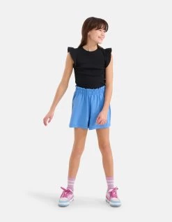 Ruffle Rib Top Zwart