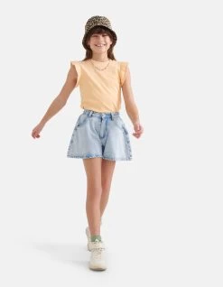 Ruffle Rib Top Oranje