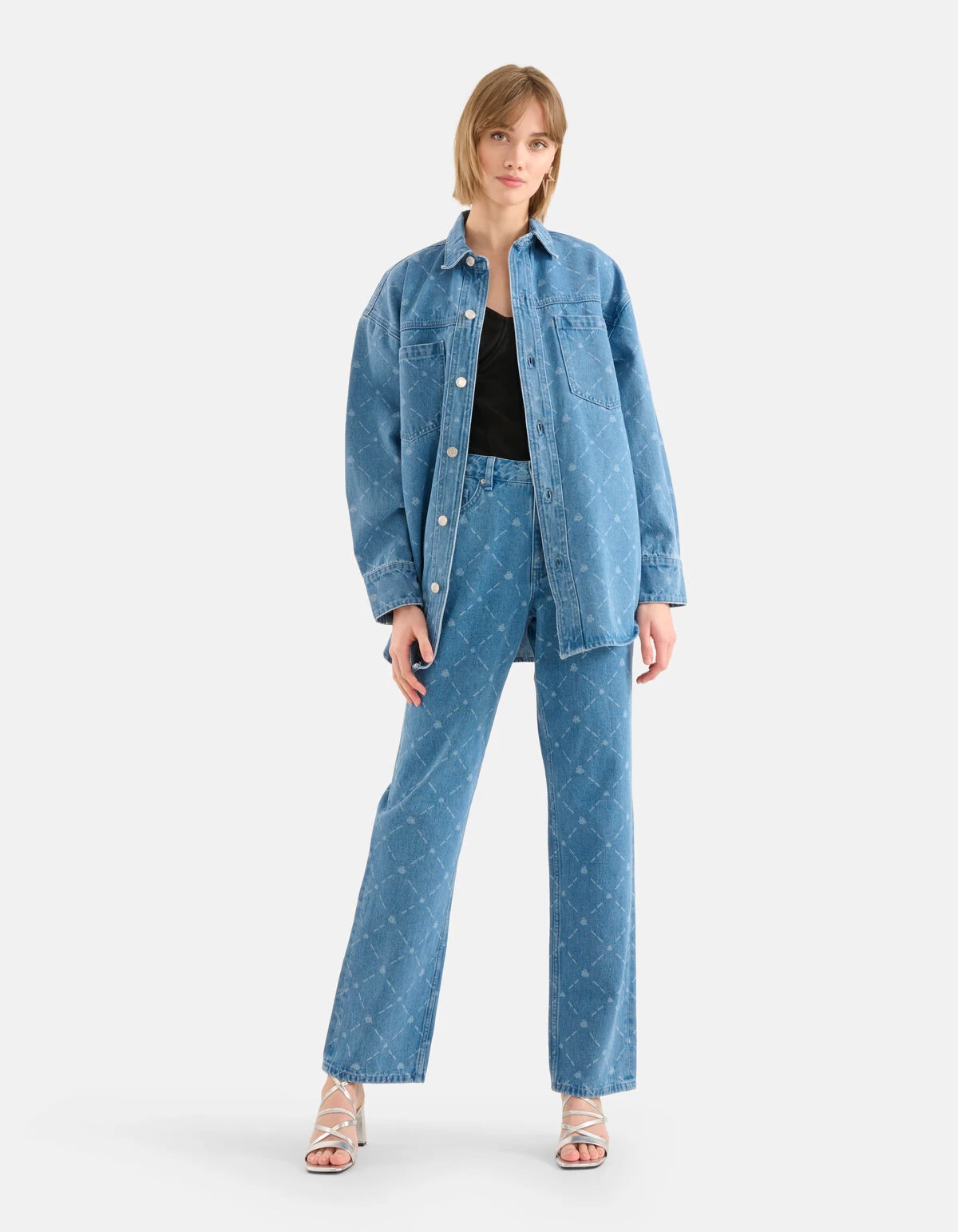 Printed Denim Blouse Blauw 1 Printed Denim Blouse Blauw