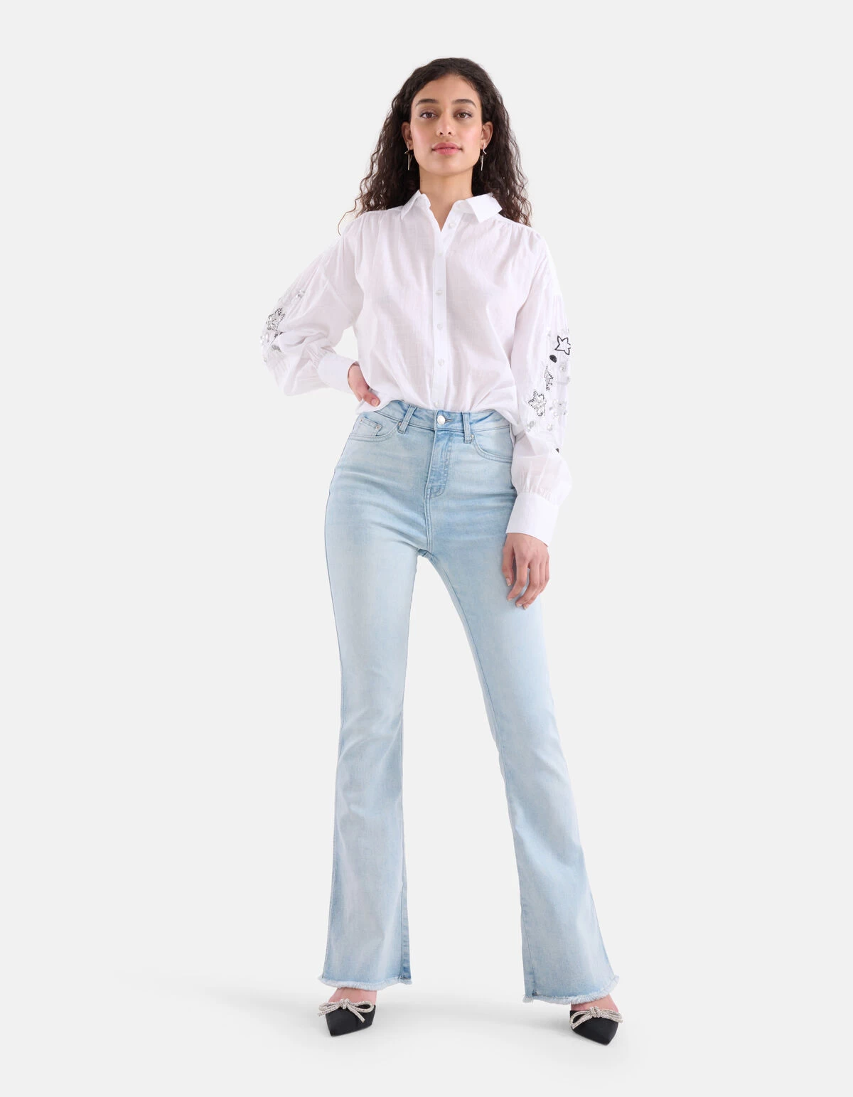 Flared Denim Jeans Bleached 2 Flared Denim Jeans Bleached - Afbeelding 2