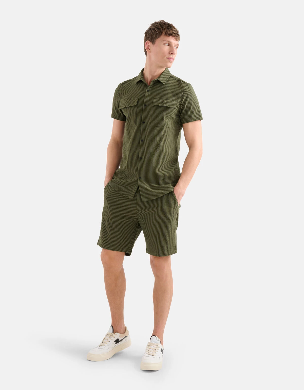 Gestreepte Seersucker Overhemd Groen 1 Gestreepte Seersucker Overhemd Groen