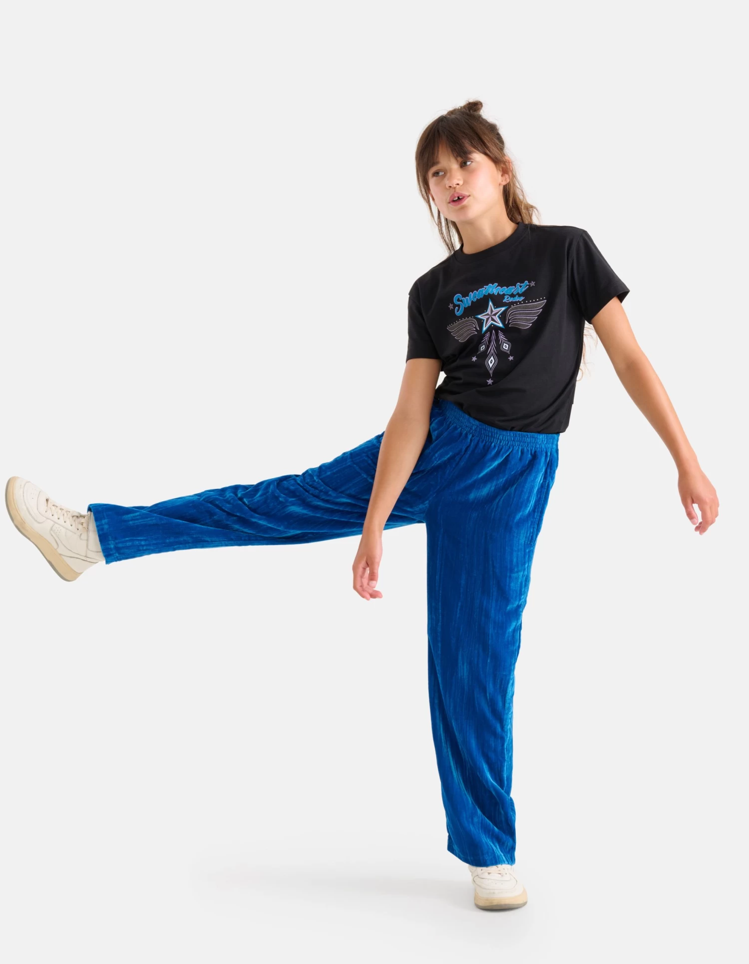 Velvet Wide Leg Broek Blauw 2 Velvet Wide Leg Broek Blauw - Afbeelding 2