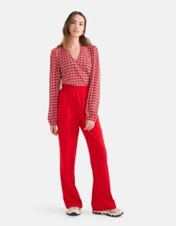 Grafische Crinkle Top Rood