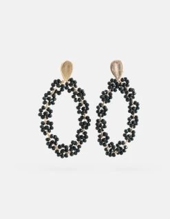 Ovale Beaded Oorbellen Zwart