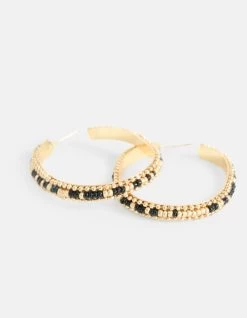 Ovale Beaded Hoops Oorbellen Zwart -Kleding Verkoop 08 1102535 10