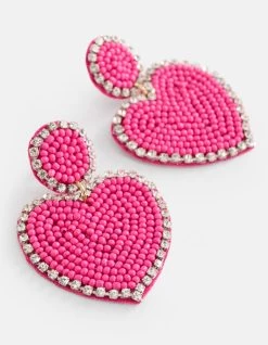 Beaded Heart Oorbellen Roze -Kleding Verkoop 08 1102538 76