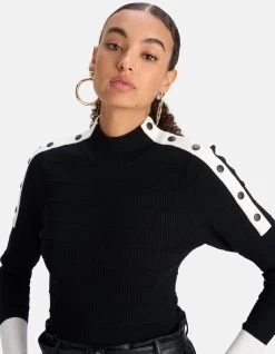 Knopen Detail Pullover Zwart -Kleding Verkoop 09 1093850 4