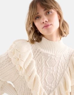 Ruffle Kabeltrui Gebroken Wit -Kleding Verkoop 09 1097930 2