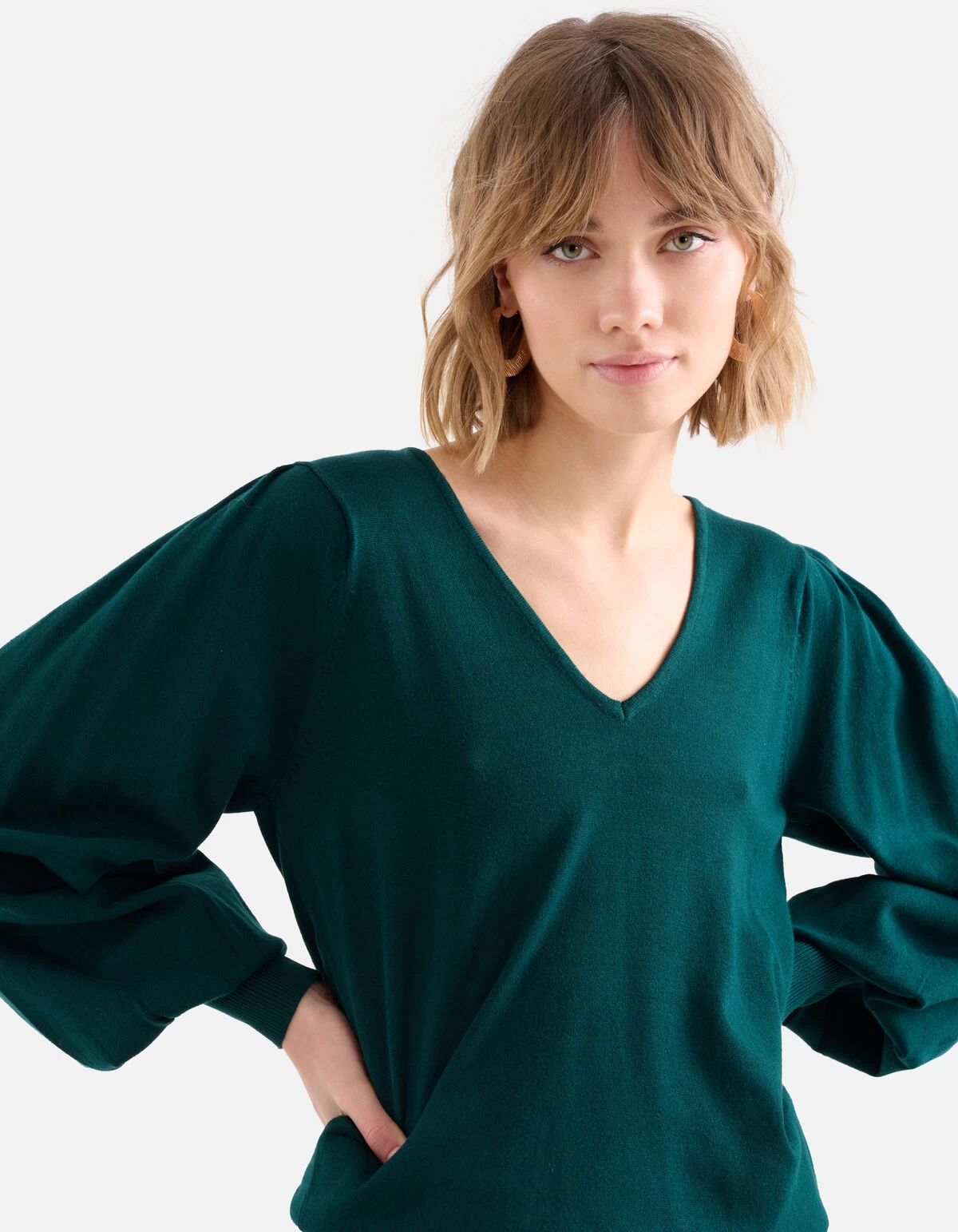 Gebreide V-hals Trui Donkergroen 4 Gebreide V-hals Trui Donkergroen - Afbeelding 4