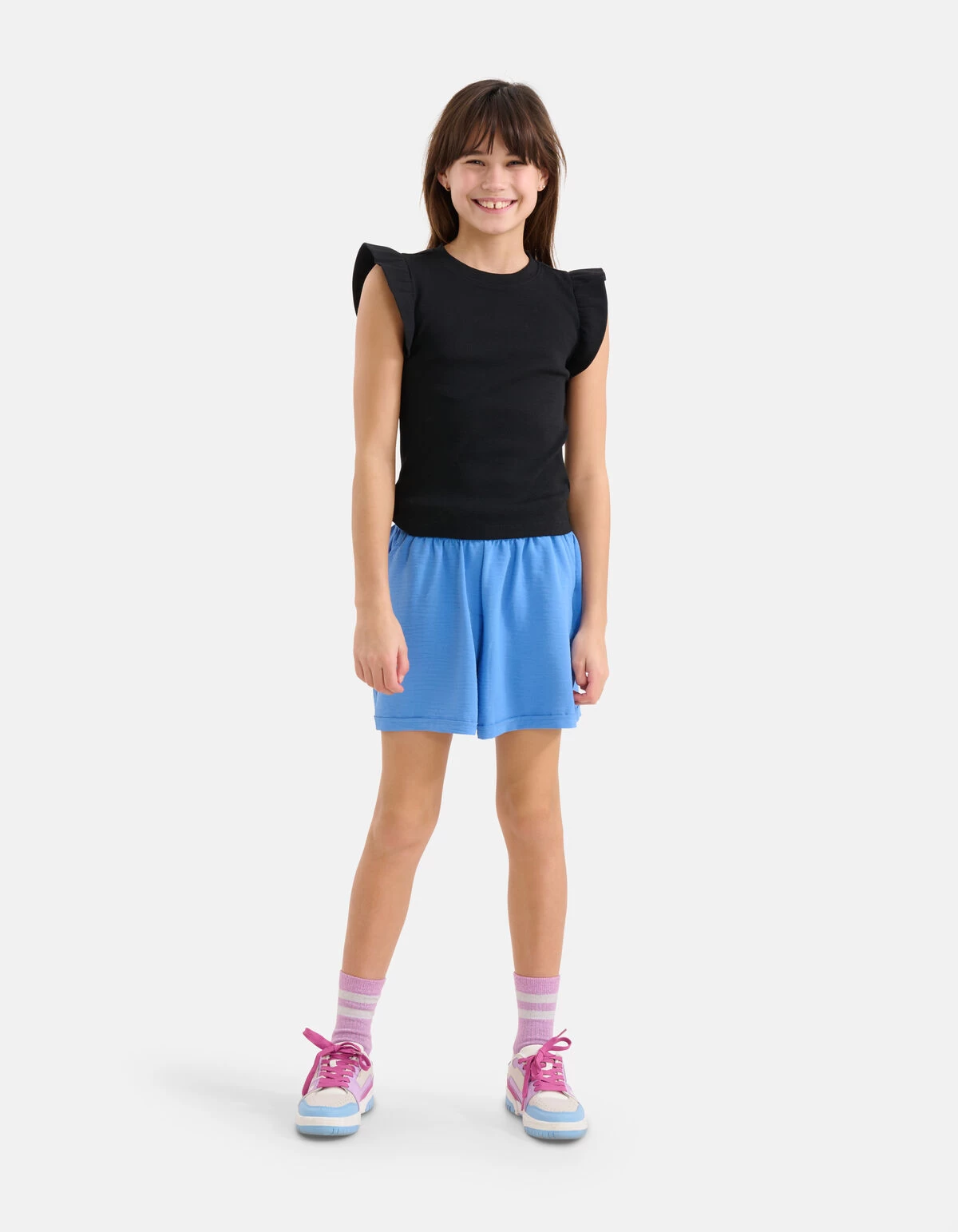 Ruffle Rib Top Zwart 4 Ruffle Rib Top Zwart - Afbeelding 4