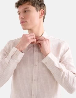 Gestreepte Linnen Overhemd Beige -Kleding Verkoop 09 1100242 87