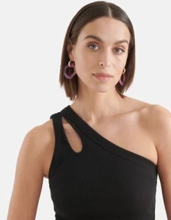 Asymmetrische Cut Out Top Zwart -Kleding Verkoop 09 1100725 10