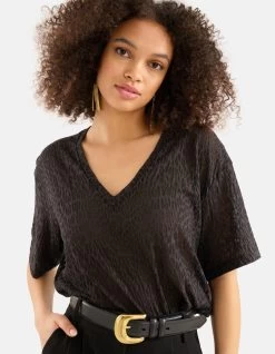 Leopard Burn Out T-shirt Zwart -Kleding Verkoop 09 1101284 101