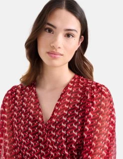 Retro Chiffon Jurk Rood -Kleding Verkoop 09 1101329 21