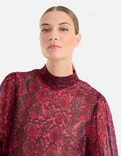 Chiffon Slangenprint Blouse Donkerroze -Kleding Verkoop 09 1101745 77