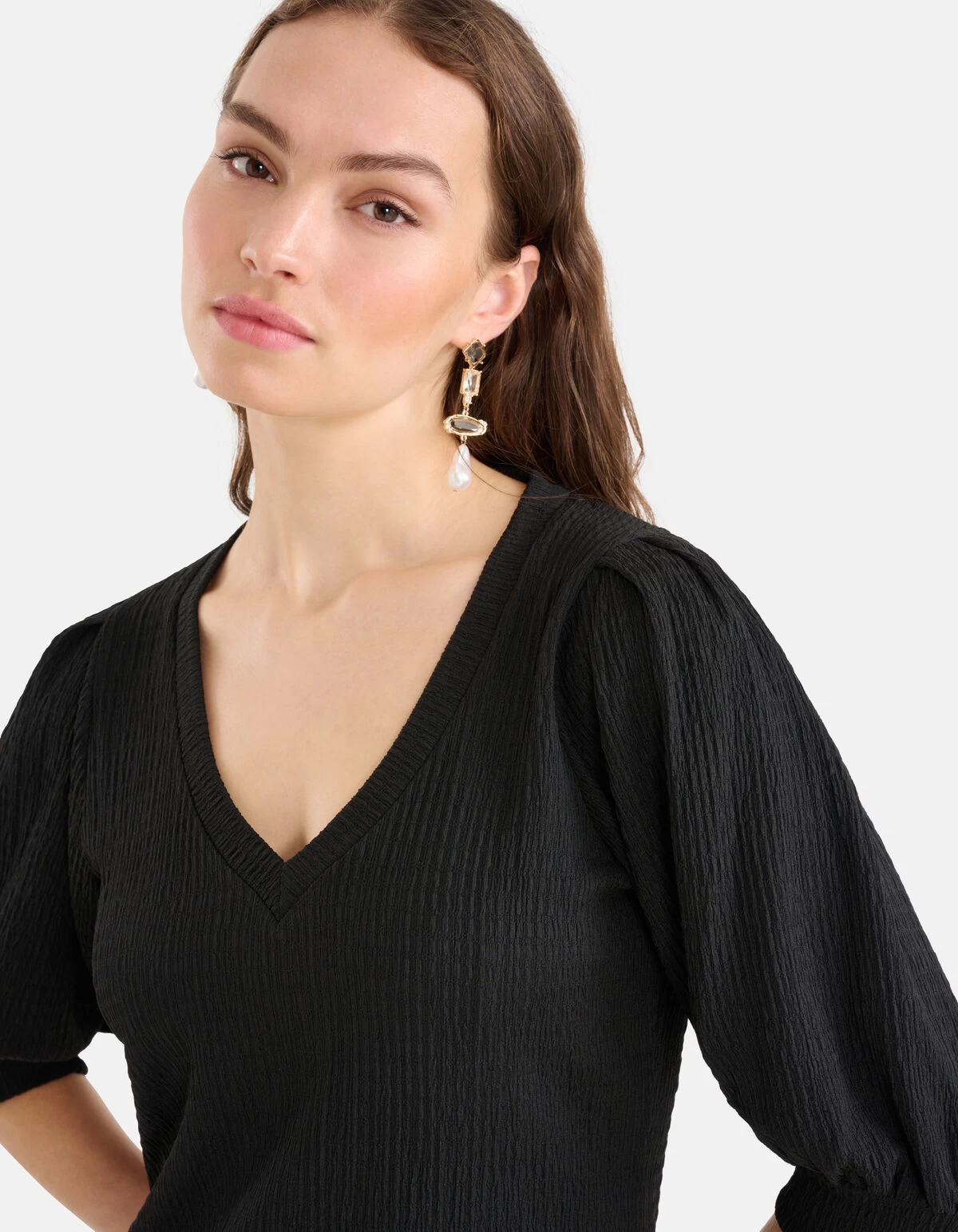 Crinkle V-hals Top Zwart 4 Crinkle V-hals Top Zwart - Afbeelding 4