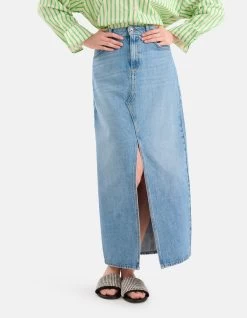 Denim Midi Rok Blauw -Kleding Verkoop 10 1101952 51