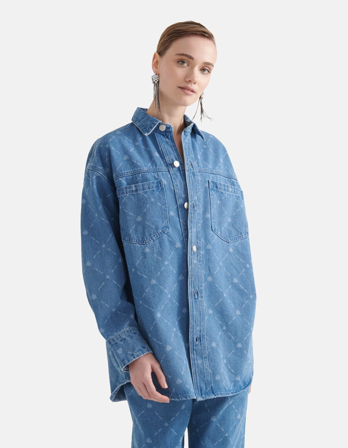 Printed Denim Blouse Blauw 9 Printed Denim Blouse Blauw - Afbeelding 9