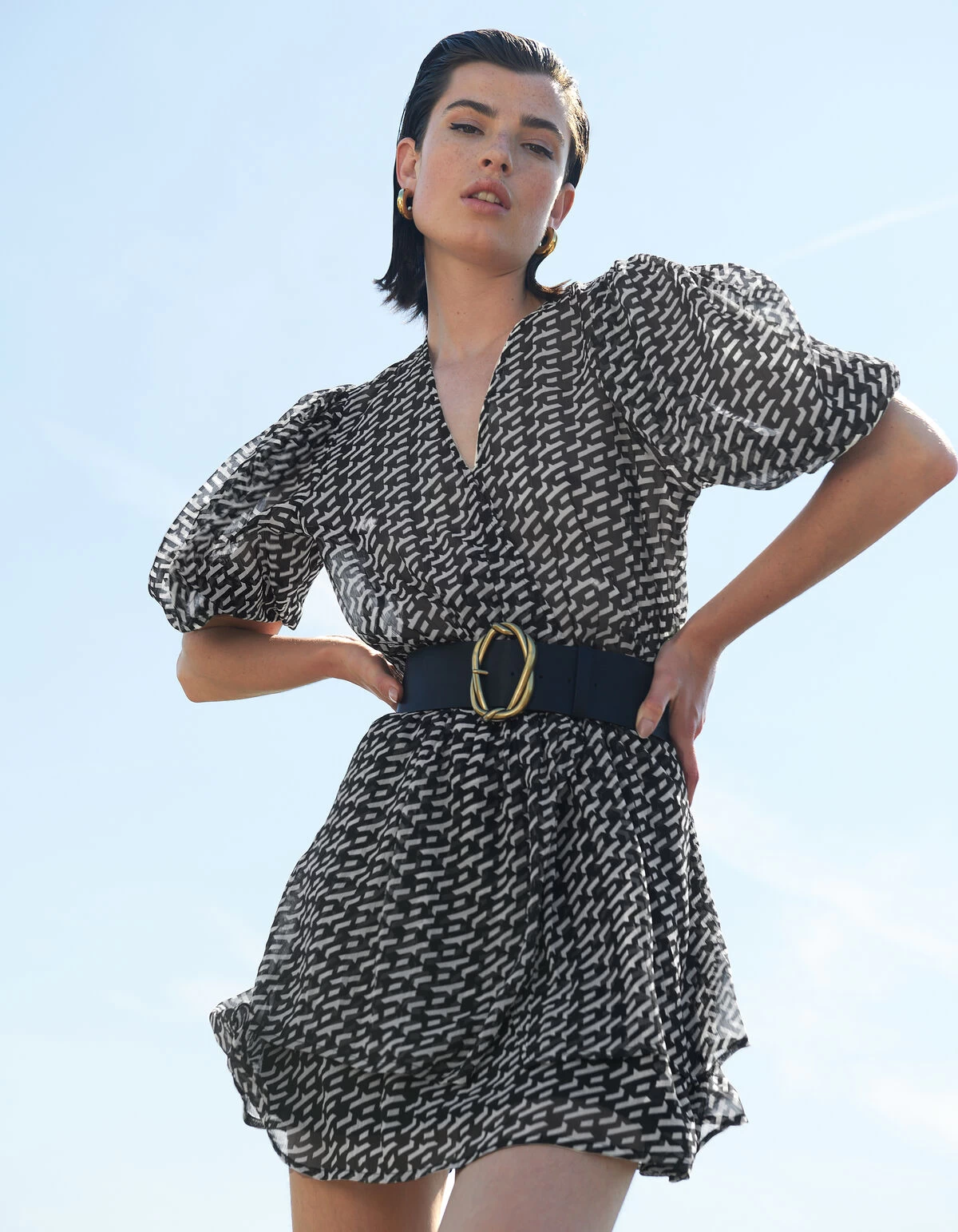 Grafische Chiffon Jurk Zwart/Wit 8 Grafische Chiffon Jurk Zwart/Wit - Afbeelding 8